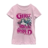 Fifth Sun Little & Big Kid Girls Crew Neck Short Sleeve Slim Fit Dc Comics Justice League Graphic T-shirt In Pink