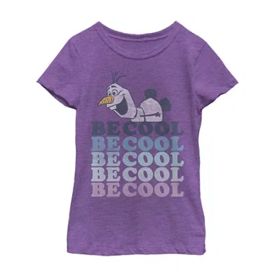Fifth Sun Little & Big Kid Girls Crew Neck Short Sleeve Slim Fit Frozen Olaf Graphic T-shirt In Purple