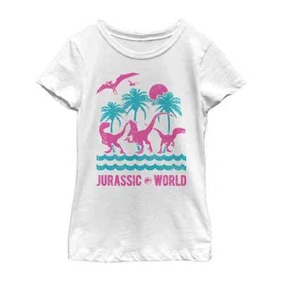 Fifth Sun Little & Big Kid Girls Crew Neck Short Sleeve Slim Fit Jurassic World Graphic T-shirt In White