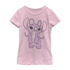 Fifth Sun Little & Big Kid Girls Crew Neck Short Sleeve Slim Fit Lilo & Stitch Graphic T-shirt In Pink