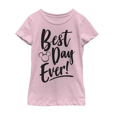Fifth Sun Little & Big Kid Girls Crew Neck Short Sleeve Slim Fit Mickey And Friends Mickey Mouse Minnie Mouse  In Pink