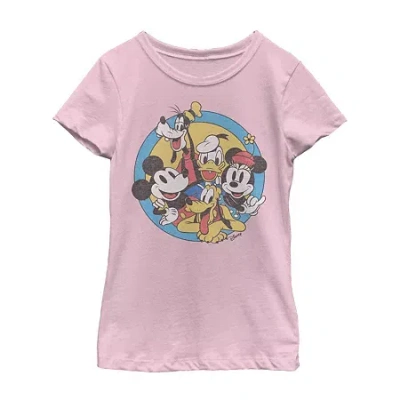 Fifth Sun Little & Big Kid Girls Crew Neck Short Sleeve Slim Fit Mickey And Friends Mickey Mouse Minnie Mouse  In Pink