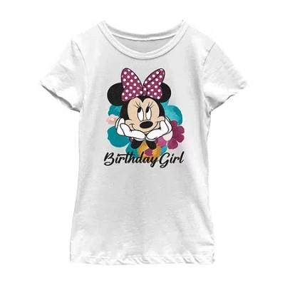 Fifth Sun Little & Big Kid Girls Crew Neck Short Sleeve Slim Fit Minnie Mouse Graphic T-shirt In White