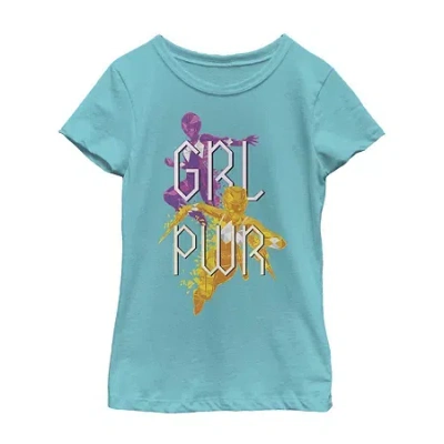 Fifth Sun Little & Big Kid Girls Crew Neck Short Sleeve Slim Fit Power Rangers Graphic T-shirt In Blue