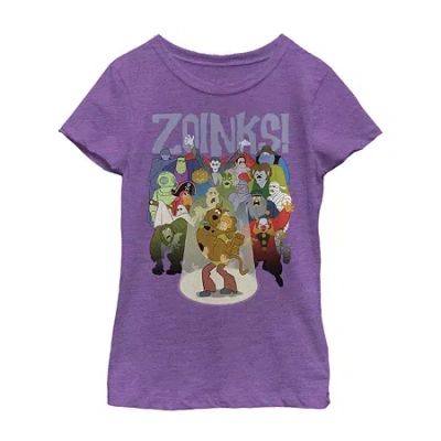 Fifth Sun Little & Big Kid Girls Crew Neck Short Sleeve Slim Fit Scooby Doo Graphic T-shirt In Purple