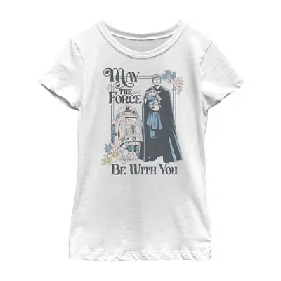 Fifth Sun Little & Big Kid Girls Crew Neck Short Sleeve Slim Fit Star Wars Graphic T-shirt In White