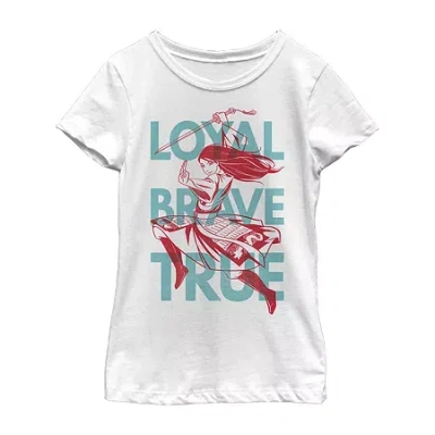 Fifth Sun Little & Big Kid Girls Round Neck Short Sleeve Regular Fit Princess Mulan Graphic T-shirt In White