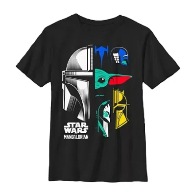 Fifth Sun Mandalorian Little & Big Kid Boys Crew Neck Short Sleeve Regular Fit Star Wars Graphic T-shirt In Black