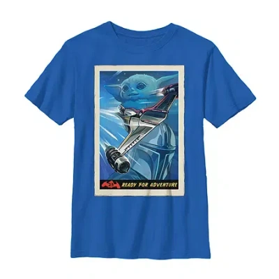 Fifth Sun Mandalorian Little & Big Kid Boys Crew Neck Short Sleeve Regular Fit Star Wars Graphic T-shirt In Blue