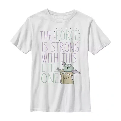 Fifth Sun Mandalorian Little & Big Kid Boys Crew Neck Short Sleeve Slim Fit Star Wars Graphic T-shirt In White