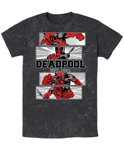 Fifth Sun Mens Deadpool 4 Panel 2 Tone Short Sleeve Mineral Wash Tee In Black