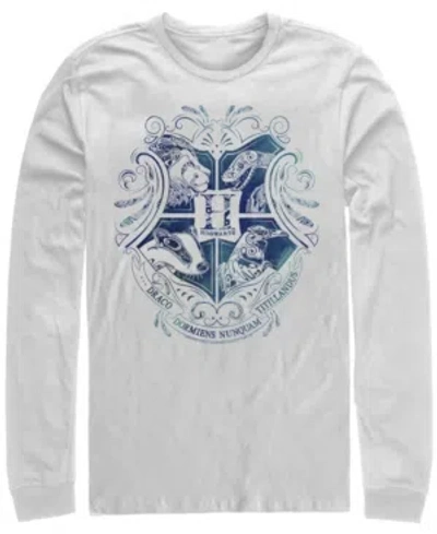 Fifth Sun Men's Deathly Hallows 2 Hogwarts Long Sleeve Crew T-shirt In White
