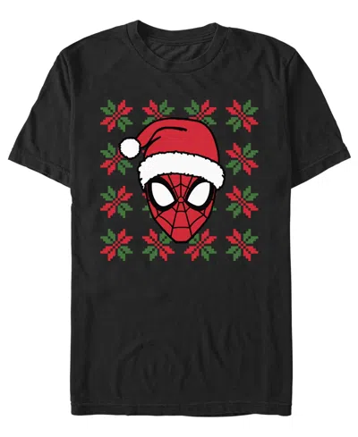 Fifth Sun Men's Festive Spider Man Holiday Graphic Crew Neck Cotton T-shirt In Black