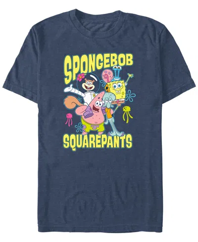 Fifth Sun Men's Happy Spongebob Hug Short Sleeve T-shirt In Navy Heather
