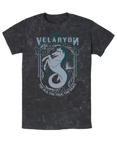 Fifth Sun Men's House Of The Dragon Velaryon Mineral-wash Graphic Crewneck Cotton T-shirt In Black