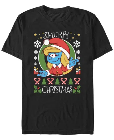 Fifth Sun Men's Merry Christmas Smurfette Short Sleeve T-shirt In Black