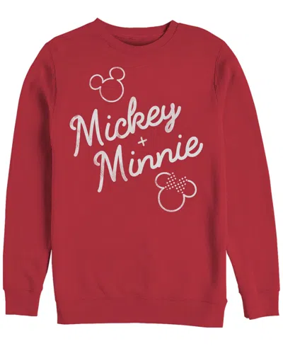 Fifth Sun Men's Mickey & Minnie Signed Together Crew Fleece Pullover Sweatshirt In Red