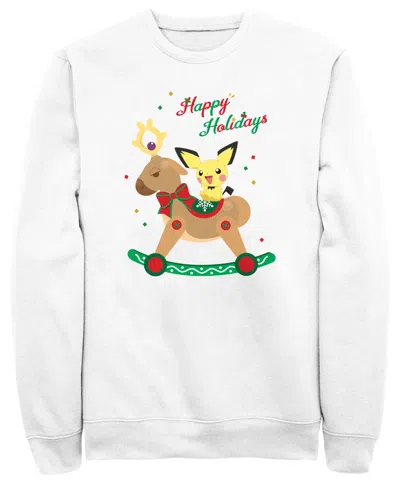 Fifth Sun Men's Rockin Reindeer Crew Fleece Pullover Sweatshirt In White