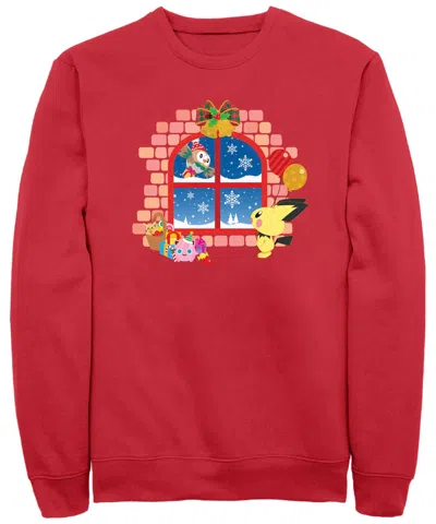 Fifth Sun Men's Winter Window Crew Fleece Pullover Sweatshirt In Red