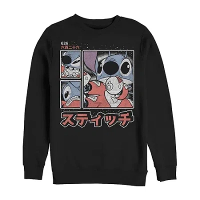 Fifth Sun Mens Crew Neck Long Sleeve Lilo & Stitch Sweatshirt In Black