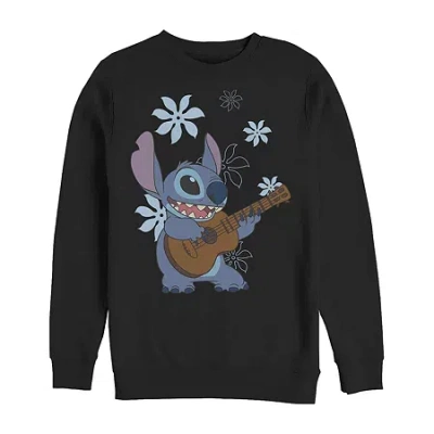 Fifth Sun Mens Crew Neck Long Sleeve Lilo & Stitch Sweatshirt In Black