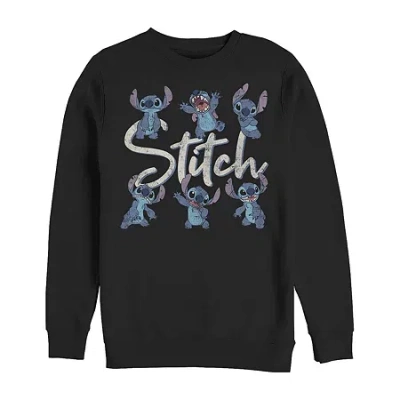 Fifth Sun Mens Crew Neck Long Sleeve Lilo & Stitch Sweatshirt In Black