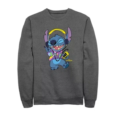 Fifth Sun Mens Crew Neck Long Sleeve Lilo & Stitch Sweatshirt In Black