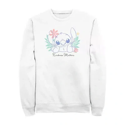 Fifth Sun Mens Crew Neck Long Sleeve Lilo & Stitch Sweatshirt In White