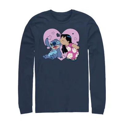 Fifth Sun Mens Long Sleeve Lilo & Stitch Graphic T-shirt In Blue