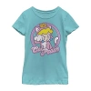 Fifth Sun Princess Peach Little & Big Kid Girls Crew Neck Short Sleeve Slim Fit Super Mario Graphic T-shirt In Green