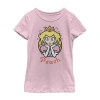 Fifth Sun Princess Peach Little & Big Kid Girls Crew Neck Short Sleeve Slim Fit Super Mario Graphic T-shirt In Pink
