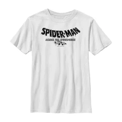 Fifth Sun Spider-man: Across The Spider-verse Little & Big Kid Boys Crew Neck Short Sleeve Regular Fit Spiderm In White