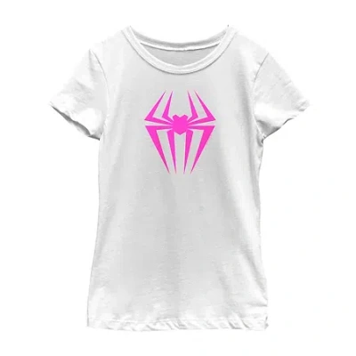 Fifth Sun Spider-man: Across The Spider-verse Little & Big Kid Girls Crew Neck Short Sleeve Regular Fit Marvel In White