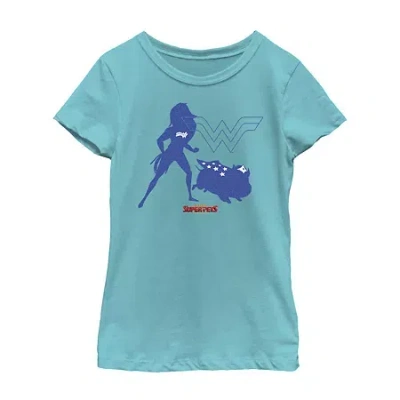 Fifth Sun Super-pets Little & Big Kid Girls Crew Neck Short Sleeve Regular Fit Dc Comics Graphic T-shirt In Blue