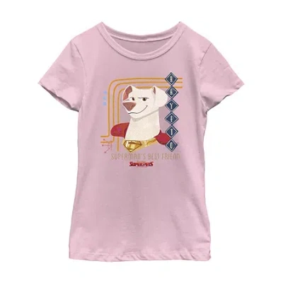 Fifth Sun Super-pets Little & Big Kid Girls Crew Neck Short Sleeve Regular Fit Dc Comics Graphic T-shirt In Pink