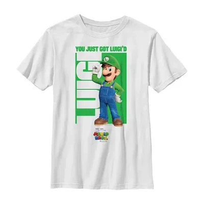 Fifth Sun The Super Mario Bros. Movie Little & Big Kid Boys Crew Neck Short Sleeve Regular Fit Super Mario Gra In White