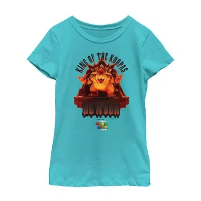 Fifth Sun The Super Mario Bros. Movie Little & Big Kid Girls Crew Neck Short Sleeve Regular Fit Luigi Super Ma In Blue