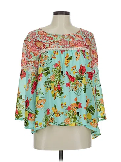 Pre-owned Fig And Flower 3/4 Sleeve Blouse In Blue