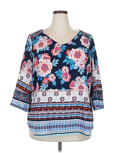 Pre-owned Fig And Flower 3/4 Sleeve Blouse In Blue
