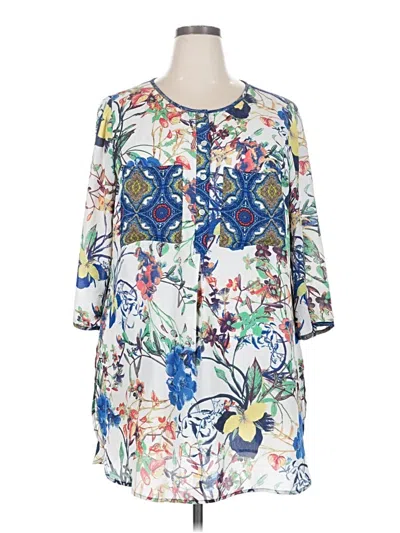 Pre-owned Fig And Flower 3/4 Sleeve Blouse In Blue