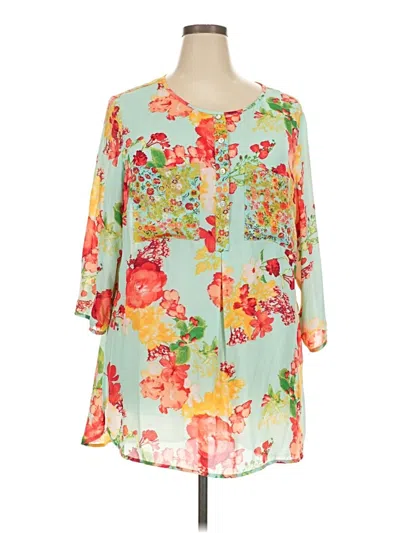 Pre-owned Fig And Flower 3/4 Sleeve Blouse In Blue