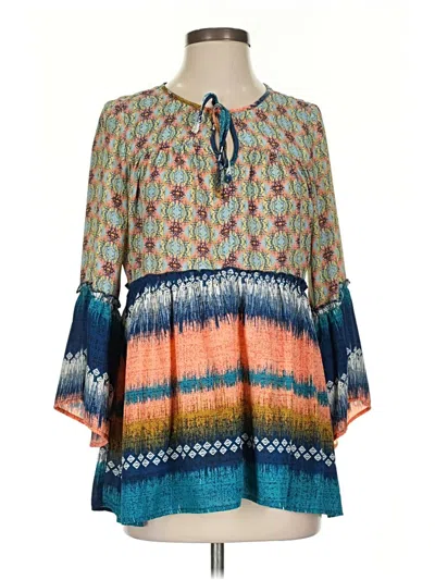 Pre-owned Fig And Flower 3/4 Sleeve Blouse In Blue