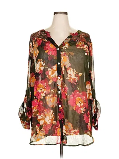 Pre-owned Fig And Flower 3/4 Sleeve Blouse In Brown