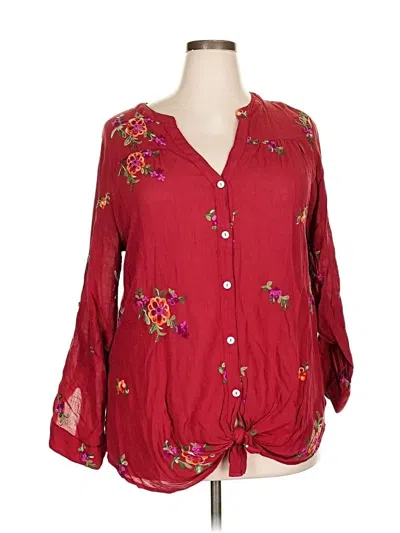 Pre-owned Fig And Flower 3/4 Sleeve Blouse In Burgundy