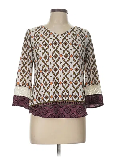 Pre-owned Fig And Flower 3/4 Sleeve Blouse In Burgundy
