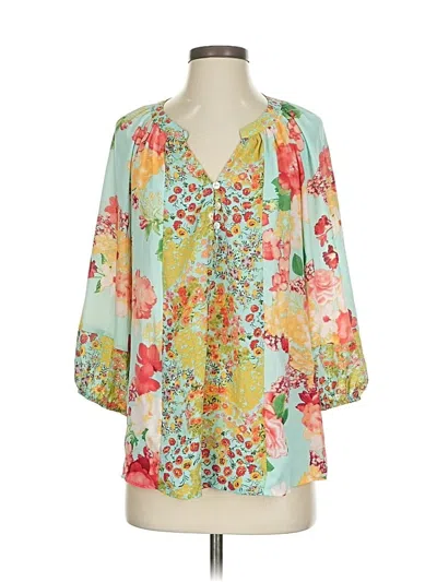 Pre-owned Fig And Flower 3/4 Sleeve Blouse In Green