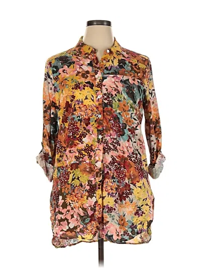 Pre-owned Fig And Flower 3/4 Sleeve Button Down Shirt In Orange