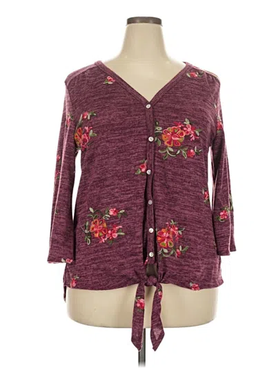 Pre-owned Fig And Flower 3/4 Sleeve Top Burgundy Sweetheart Neckline Tops