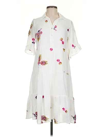 Pre-owned Fig And Flower Casual Dress In White