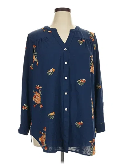 Pre-owned Fig And Flower Long Sleeve Blouse In Blue